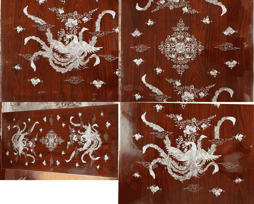 螺鈿細工 美しい 座卓 机 ガラストップ ローテーブル 木製 漆芸 伝統