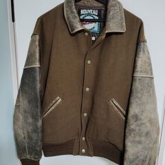 HOT SCOOP　ホットスク－プ　襟付き　袖革　スタジャン　ヴィンテージ　ブラウン　sizeMの画像