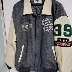 NEO BLOOD TOKYO 　ネオブラッド　襟付き袖革　スタジャン　グレーⅹベージュ　 sizeFの画像