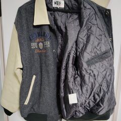 NEO BLOOD TOKYO 　ネオブラッド　襟付き袖革　スタジャン　グレーⅹベージュ　 sizeFの画像