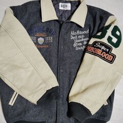 NEO BLOOD TOKYO 　ネオブラッド　襟付き袖革　スタジャン　グレーⅹベージュ　 sizeFの画像