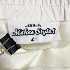 SPINNS スピンズ ナイロン カーゴワイドパンツ 総ゴム 裾紐 ホワイト 白 Lの画像