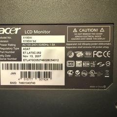 X193W bd   Acer 19インチワイドモニター ディスプレイ　中古の画像
