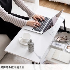 センターテーブル 机 デスク ロー リビング サイド ソファー 昇降式 天板下収納の画像