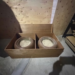 古道具 桐火鉢 2個 木箱付 直径約38cm 高さ約23cm 手あぶり 木製 古民具  和骨董 和美術 古玩 茶道具 煎茶道具 アンティーク レトロの画像