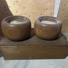 古道具 桐火鉢 2個 木箱付 直径約38cm 高さ約23cm 手あぶり 木製 古民具  和骨董 和美術 古玩 茶道具 煎茶道具 アンティーク レトロの画像