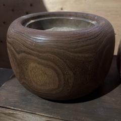 古道具 桐火鉢 2個 木箱付 直径約38cm 高さ約23cm 手あぶり 木製 古民具  和骨董 和美術 古玩 茶道具 煎茶道具 アンティーク レトロの画像