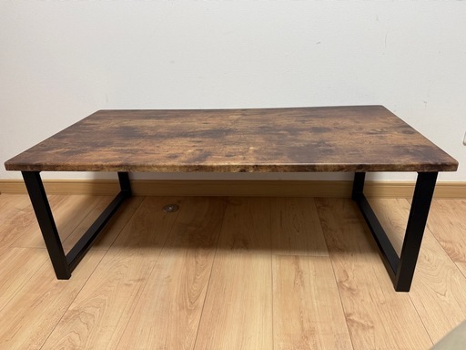 ローテーブル 木目×アイアン脚 90×45cm ロータイプ キズあり (秋月