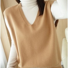 【新品】レディース 春 Vネック サイズ フリー L相当 ゆったり ショート プルオーバー ニット セーター 無地 ベストの画像