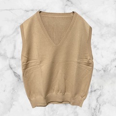 【新品】レディース 春 Vネック サイズ フリー L相当 ゆったり ショート プルオーバー ニット セーター 無地 ベストの画像