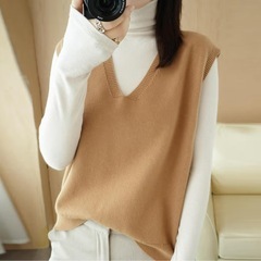 【新品】レディース 春 Vネック サイズ フリー L相当 ゆったり ショート プルオーバー ニット セーター 無地 ベストの画像