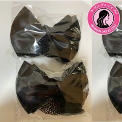 シニヨン お団子ネット リボン バレッタ 黒 3点の画像
