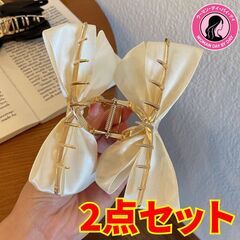 ヘアクリップ サテン ダブルリボン 2点セットの画像
