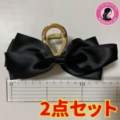 ヘアクリップ サテン ダブルリボン 2点セットの画像