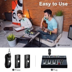 新品2人用ワイヤレスマイク KIMAFUN2.4Gワイヤレスヘッドセットおよびラベリアラペルマイク ２人同時使用可能 外付けクリップマイク 50ｍ伝送距離 8時間連続使用 プラグ＆プレイ 拡声器に対応 授業、講演、会議、イベント、説明会の画像