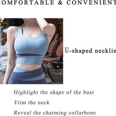 【新品】スポーツブラ パッド入り フィットネス タンクトップ ヨガ ブルー Lの画像