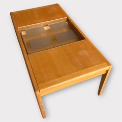 木製　テーブル　ガラス天板　引き出し付　の画像