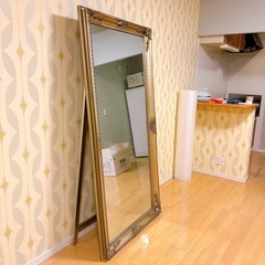 【全身鏡】アンティーク風デザイン/ゴールドの画像