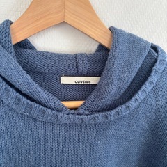 【オリーブデオリーブ】フード付きニット　長袖ニット　ブルー　フリーサイズの画像