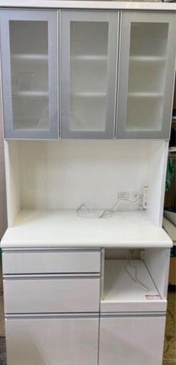 美品 NITORI ニトリ キッチンボード 白 食器棚 カップボード キッチン収納 ホワイト 白 250419+02