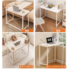 ❤️新品未使用❤️折りたたみ机⭐️高さ75cmでキャスター付き❤️移動もしやすい！！木製　白 Sサイズ(40×80×75cm) 作業台　テーブル☘️✨机　デスク　折りたたみの画像