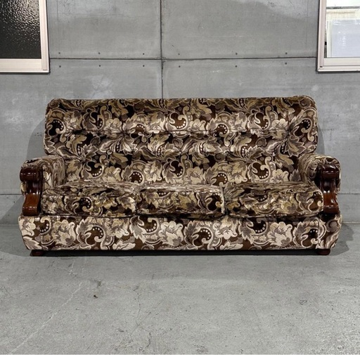 ✿70s✿ 昭和レトロ ヴィンテージ 3人掛けソファ 金華山 ×木製肘 公式