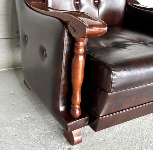 ✦昭和レトロ✦ミッドセンチュリー ラウンジチェア 合皮 × 無垢材装飾