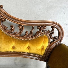 ✦80s✦ アンティークソファ カウチ ベルベット ゴールド 彫刻 ヴィンテージの画像