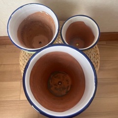 スペイン製　テラコッタ花柄植木鉢　４個セットの画像