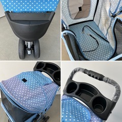 犬用ベビーカー 軽量折りたたみペットカート 3輪ペットキャリー 水色ブルー JADSHY 小型犬  散歩の画像