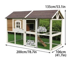 大型ウサギ小屋、防水屋根と引き出しトレイ付き屋外用ウサギケージ、ガーデンパティオ用木製小動物ハウスの画像