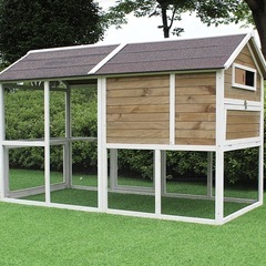 大型ウサギ小屋、防水屋根と引き出しトレイ付き屋外用ウサギケージ、ガーデンパティオ用木製小動物ハウスの画像