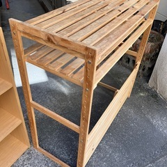 カラーボックス3本＆木製作業棚の画像