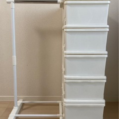 ハンガーラック付き５段チェスト　収納　棚　ホワイトの画像