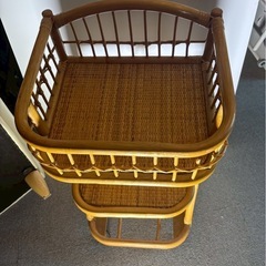 昭和レトロ ラタン 籐 3段ワゴン キャスター付き 収納ラックの画像
