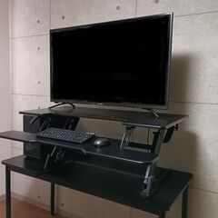 BONTEC パソコンデスク スタンディングデスク 卓上 幅約106cm 奥行約51cm 高さ約15-45cm 手動 ダブルガススプリング キーボードトレイ 幅約106cm 奥行約25cm15cmの画像