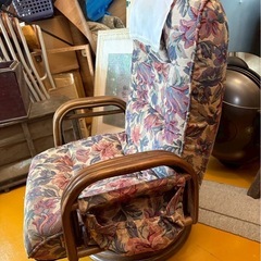 昭和レトロ 花柄 回転式 高座椅子 ラタン製 当時物 ヴィンテージ 現状品 の画像