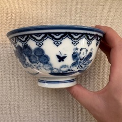 ご飯茶碗　唐子柄　青色の画像