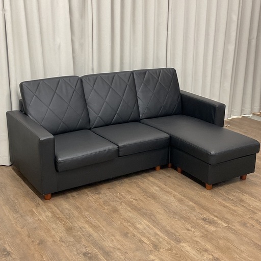 KA-8【新入荷リサイクル品】カウチソファセット黒 (サークルワン八木店