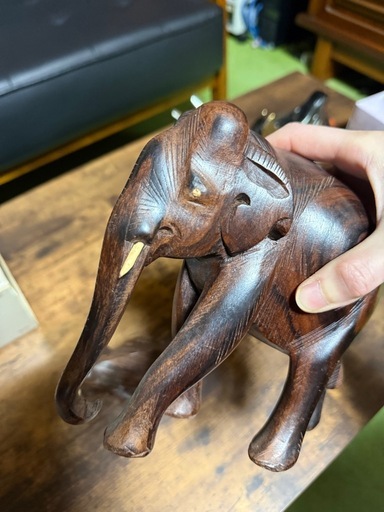 象の親子セット　置物　インテリア木彫り　手彫り