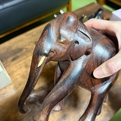 象の親子セット　置物　インテリア木彫り　手彫りの画像
