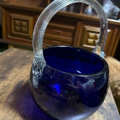 岩津硝子手作り　ガラス青花瓶　ART GLASSの画像