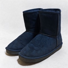 ネイビー ムートンブーツ S 22cm ボア 防寒 シンプル あったか 冬 フラット 歩きやすい 紺 小さめ ショートの画像