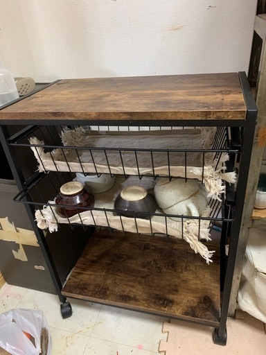 ヴィンテージ調キッチンワゴン食器入れアンティーク可動ワゴン炊飯器