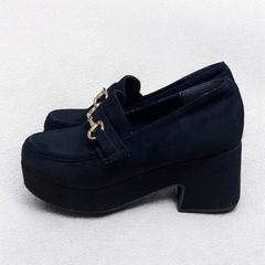 ビットローファー 黒 22cm 太ヒール チャンキーヒール 厚底 小さめ 金具 きれいめ カジュアル モードの画像