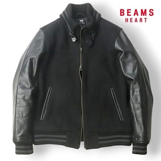 BEAMS HEART スタジャン カウレザー ウール キルティング M