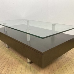 ★ニトリ NITORI スプレンダー3★ 収納 引き出し付き ガラステーブル センターテーブル コーヒーテーブル 茶 ダークブラウン 激安 格安の画像