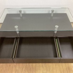 ★ニトリ NITORI スプレンダー3★ 収納 引き出し付き ガラステーブル センターテーブル コーヒーテーブル 茶 ダークブラウン 激安 格安の画像
