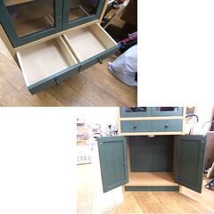 食器棚 カントリー風 小型 幅60×奥38×高117 木製 ナチュラル 収納棚 キッチン収納 札幌市厚別区 厚別店の画像