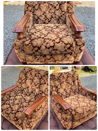 昭和レトロ ベロア ソファ 1人掛け 花柄 ヴィンテージ vintage 古家具 ①
